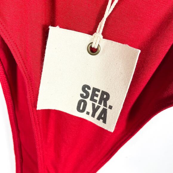 Ser.O.Ya Echo Bodysuit Red Crisscross Strap Open Back Sleeveless Sz M - Picture 9 of 11